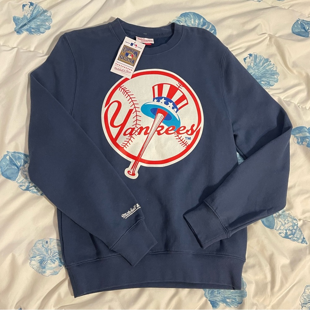 Mitchell & Ness NY Yankees Cooperstown Crewneck Sweatshirt Navy Blue NWT Size XS